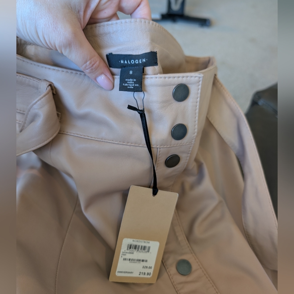 Halogen A-Line Skirt with Button Detail in Tan - Picture 3 of 4